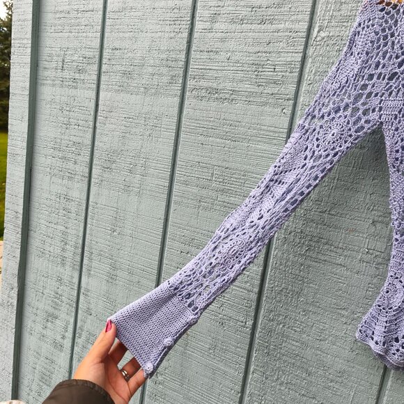y2k Bebe Crochet Knit Fairy Boho Top sz S/M Blue Gray Festival Beach Whimsical - Picture 3 of 10